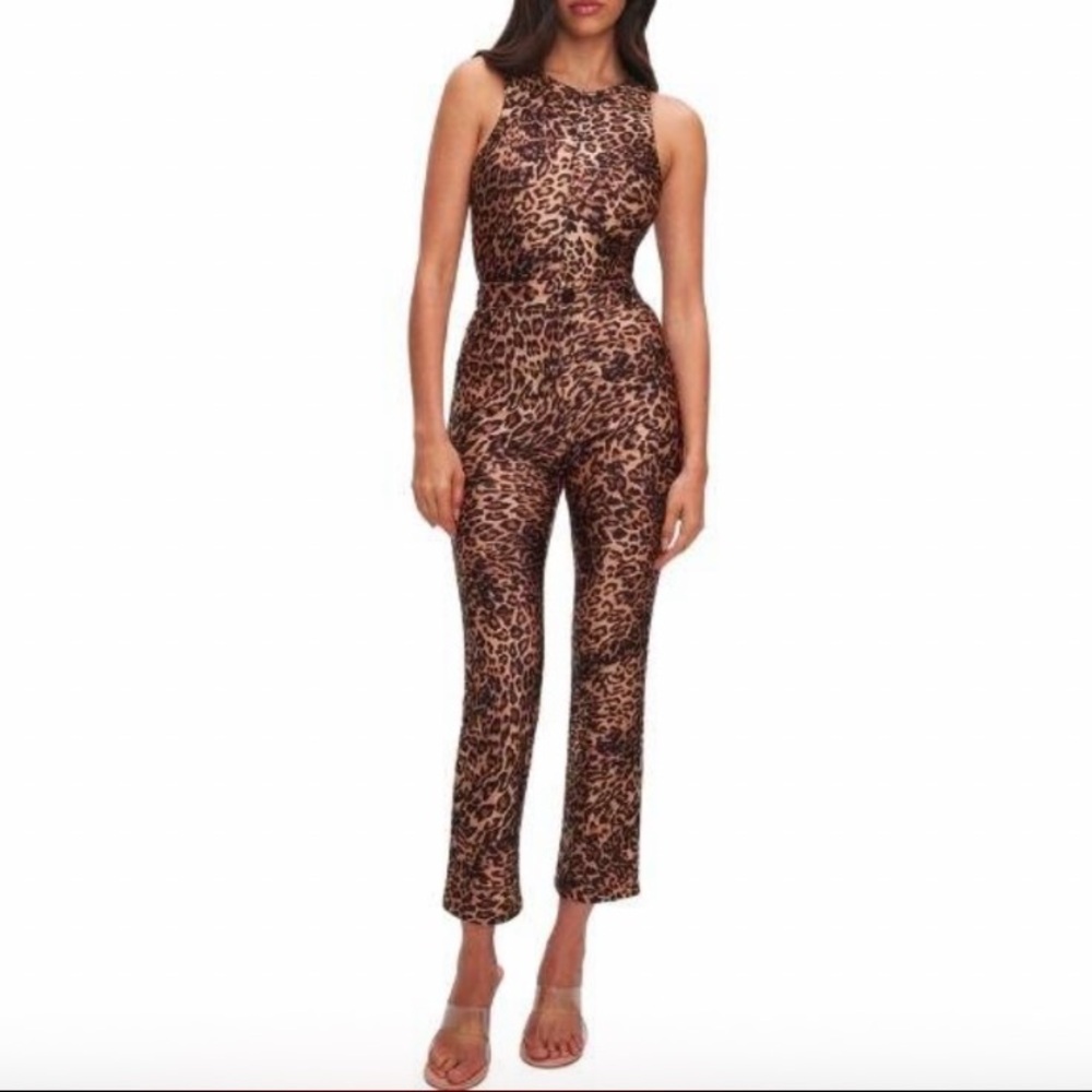 Good American Animal Print Flare stretchy pants.